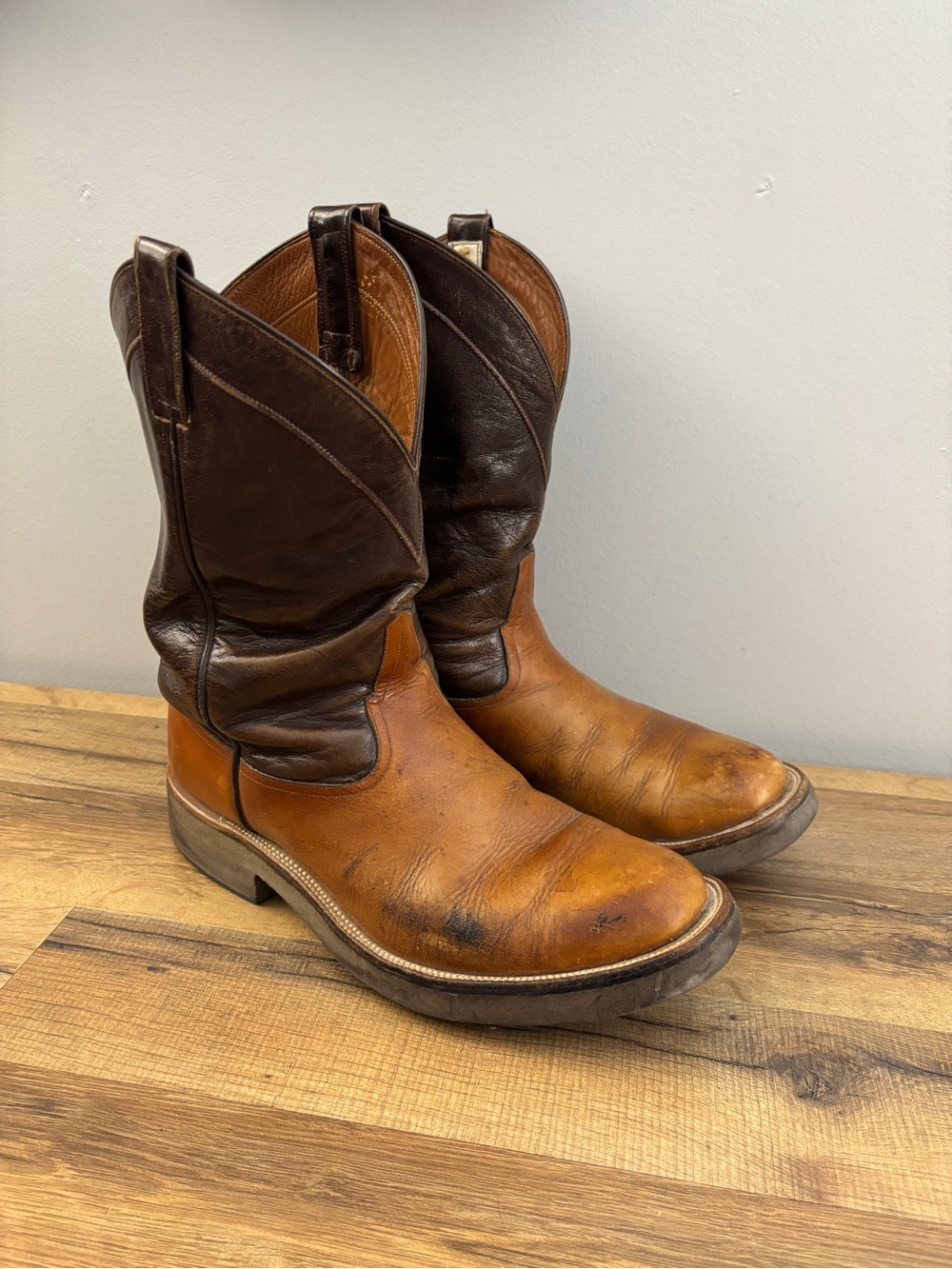 Rios of Mercedes Vintage Leather Western Boots Brown Men’s